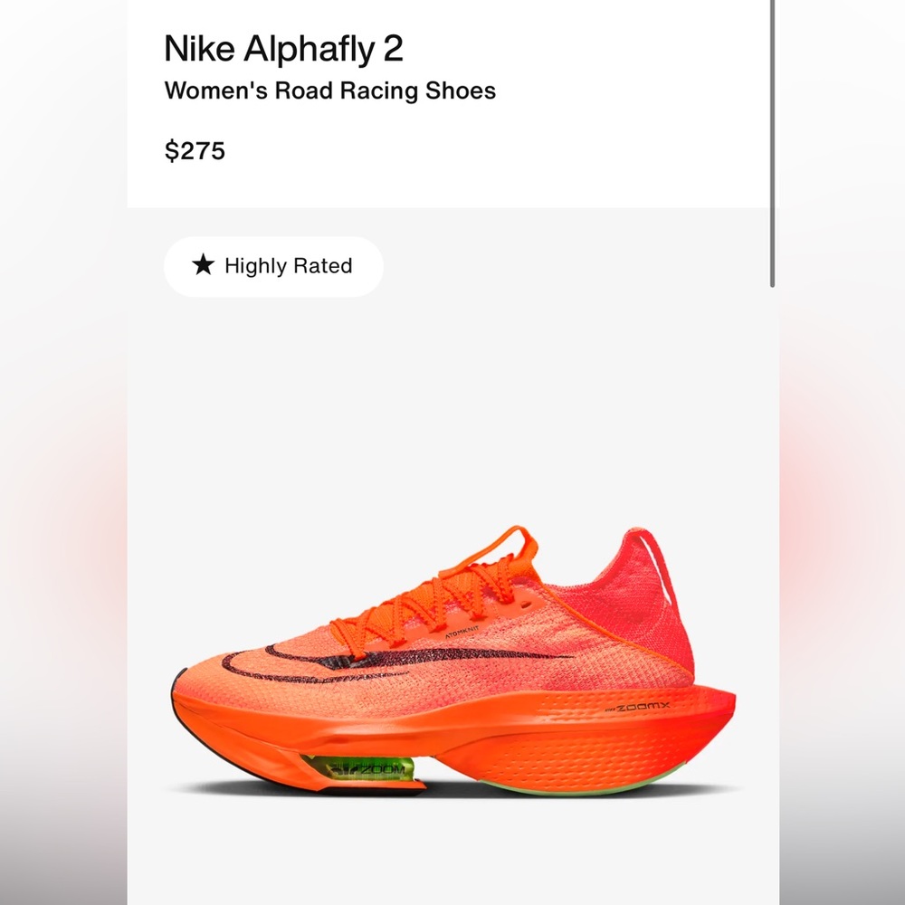 Nike Alphafly 2 Women's Road Racing Shoes Size 8.5 🍊🧡 Orange/Bright Crimson